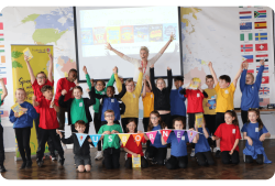 Schoolchildren enjoying an author event.