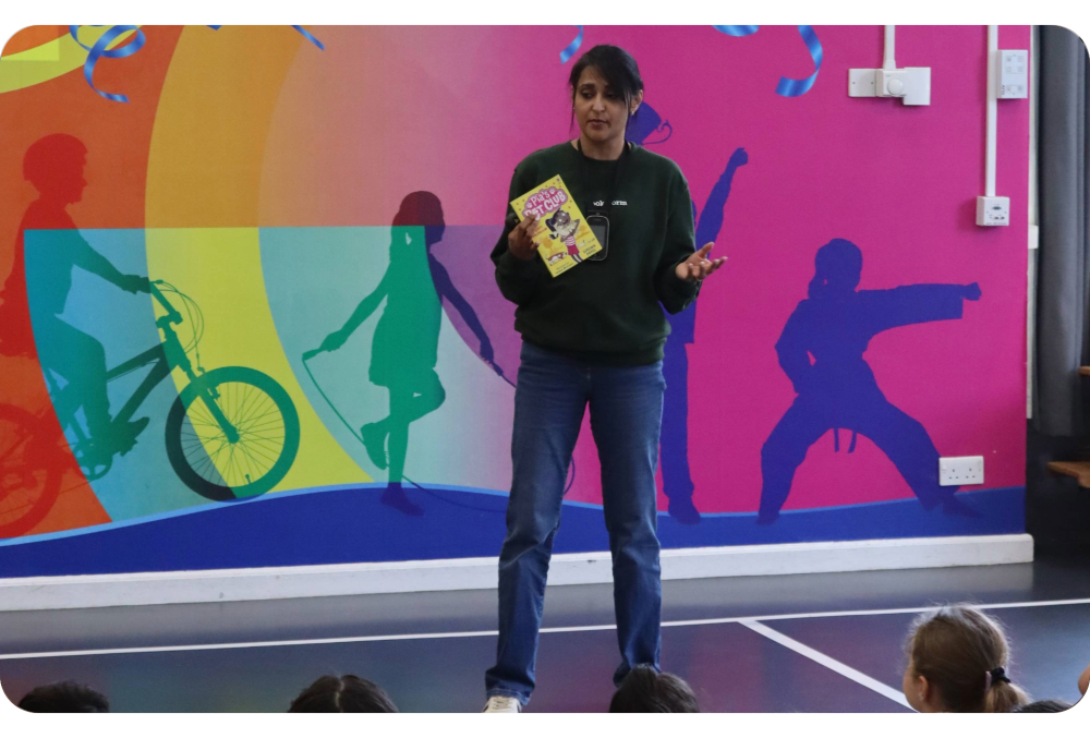 Author Serena Patel hosting an author event with Usborne Community Partners.