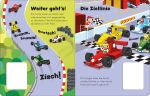 Wer gewinnt das Autorennen? mit zwei Aufziehautos und drei Rennstrecken innenansicht