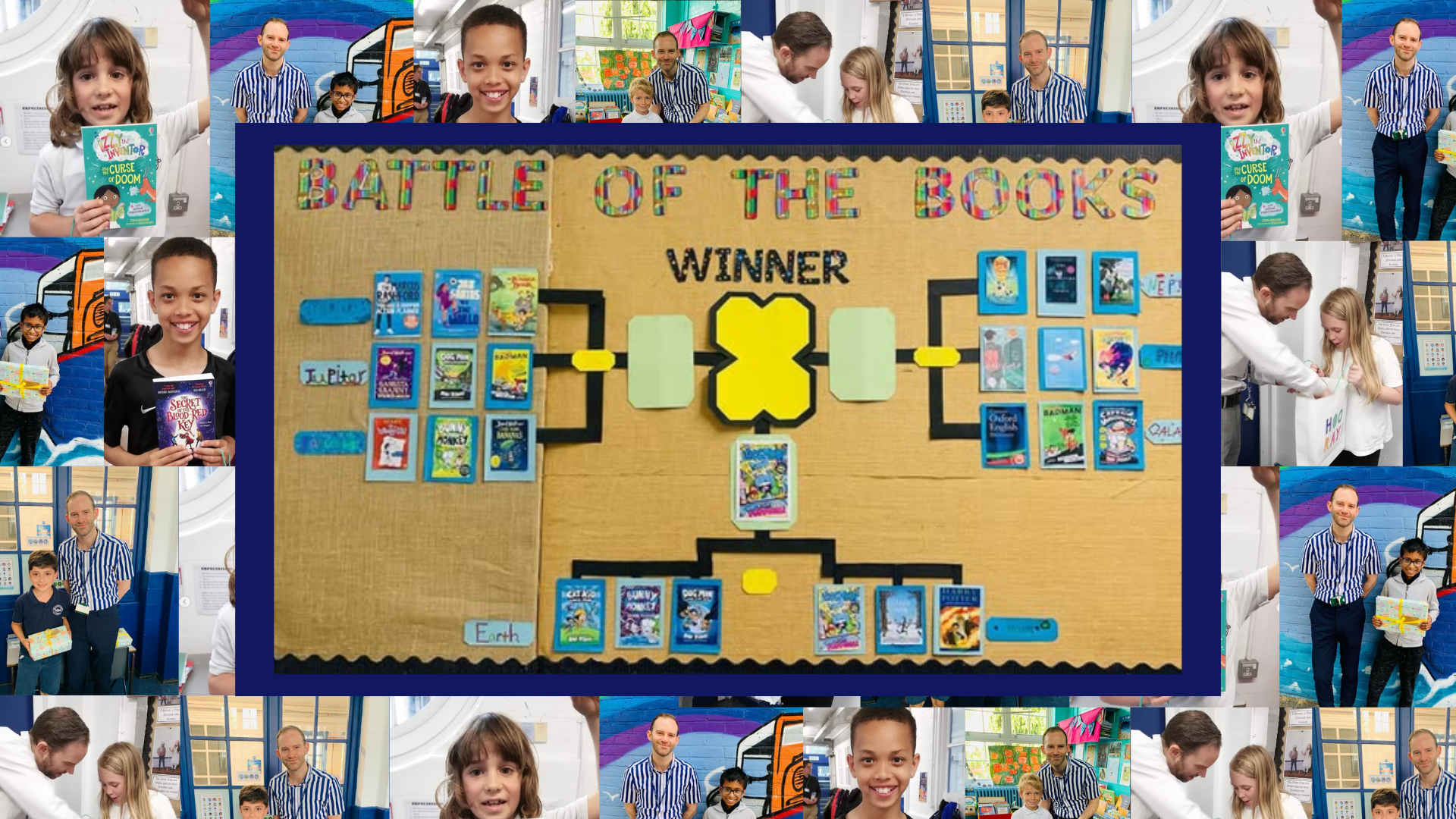 Battle of the books display and prize winners