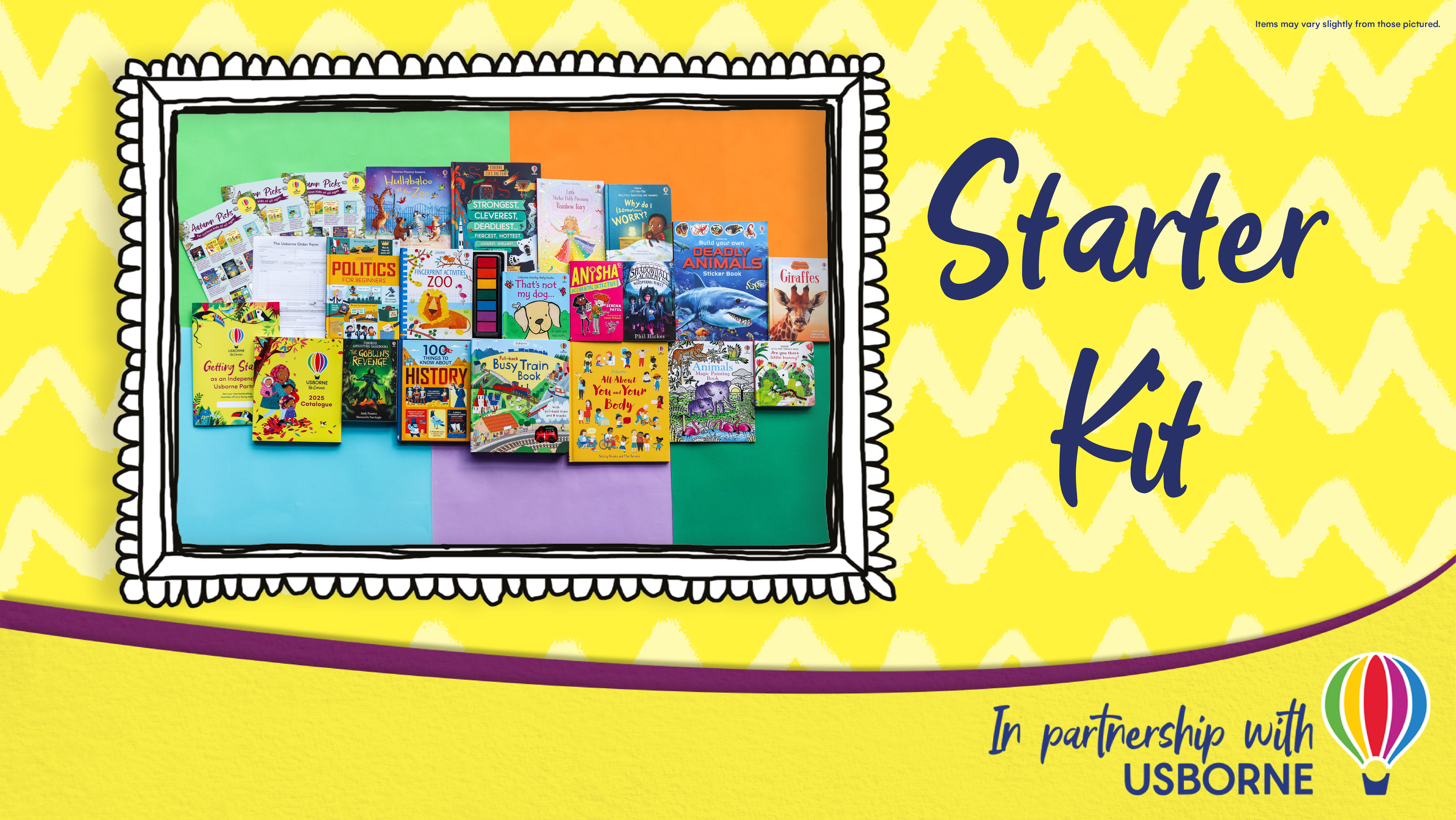Books in the Starter Kit graphic which includes a pile of books in an illustrated frame.