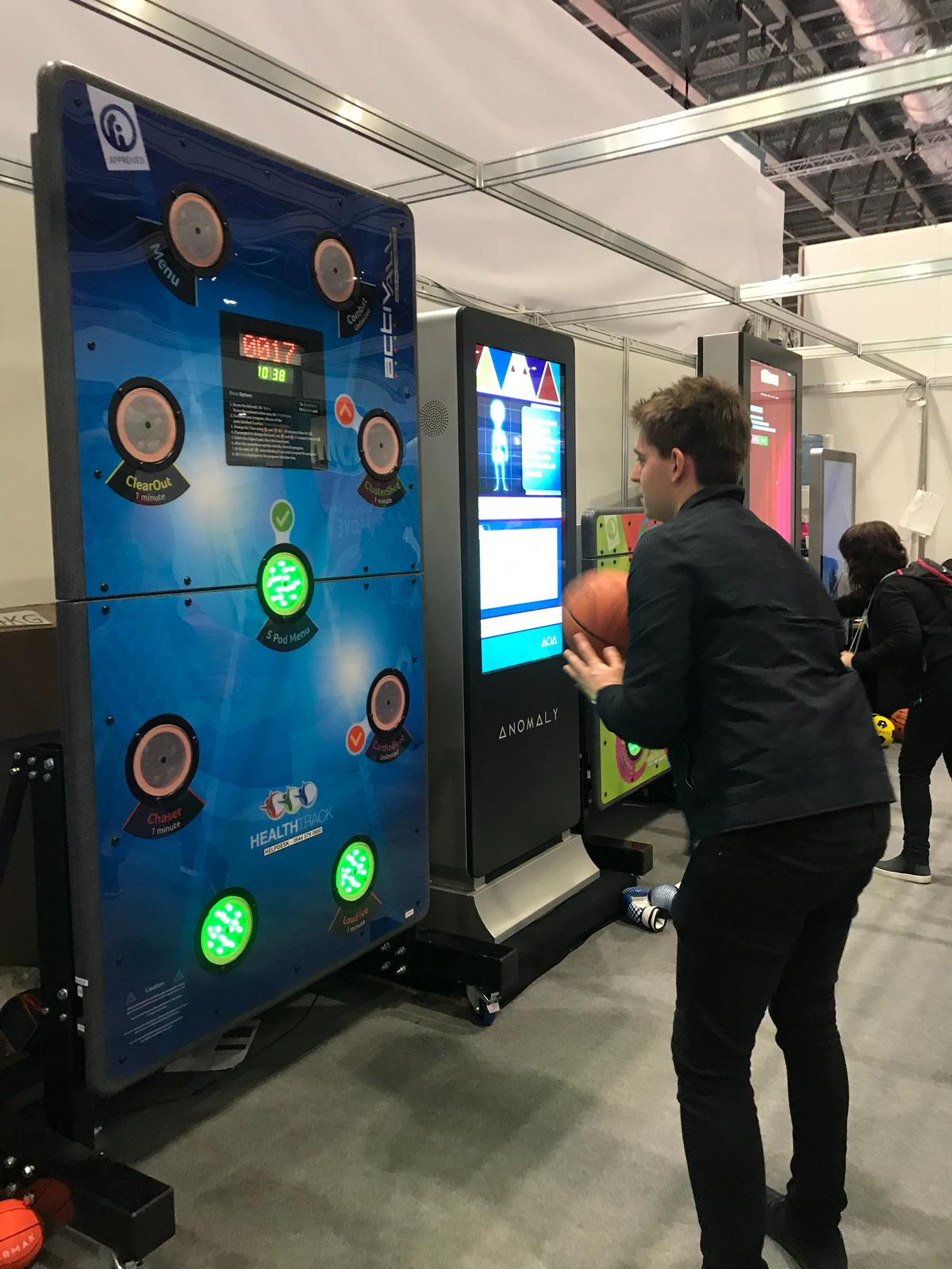 Testing my basketball skills with the interactive board